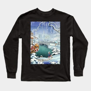 Snow in Kyoto anime Ukiyo-e vintage japanese art Long Sleeve T-Shirt